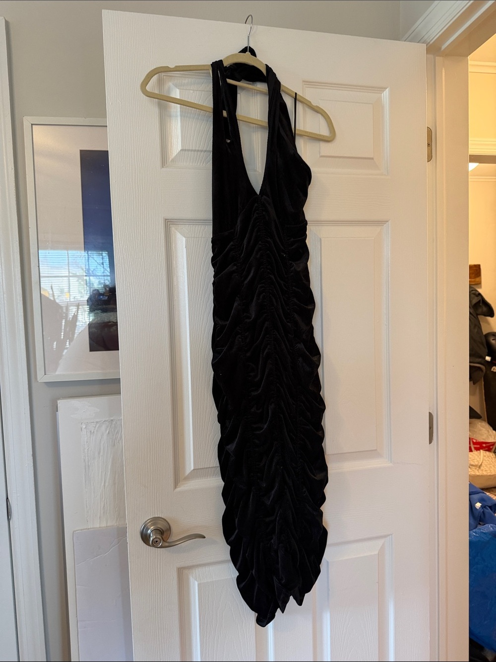 Black Ruched Halter Evening Dress